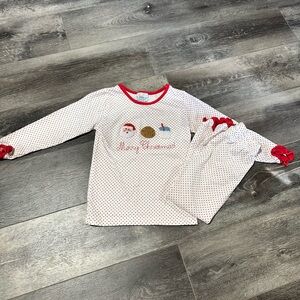 Girls Christmas Polka Dot Pajama Set - Red Trim